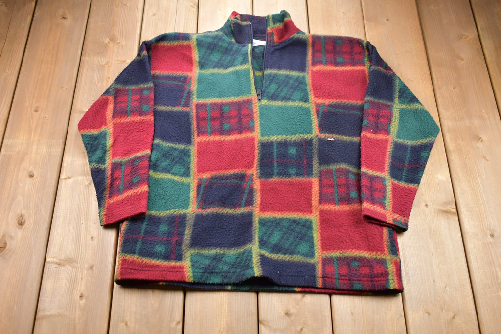 Vintage 1990s Shenanigans Checkered Quarter Zip Fleece Sweater