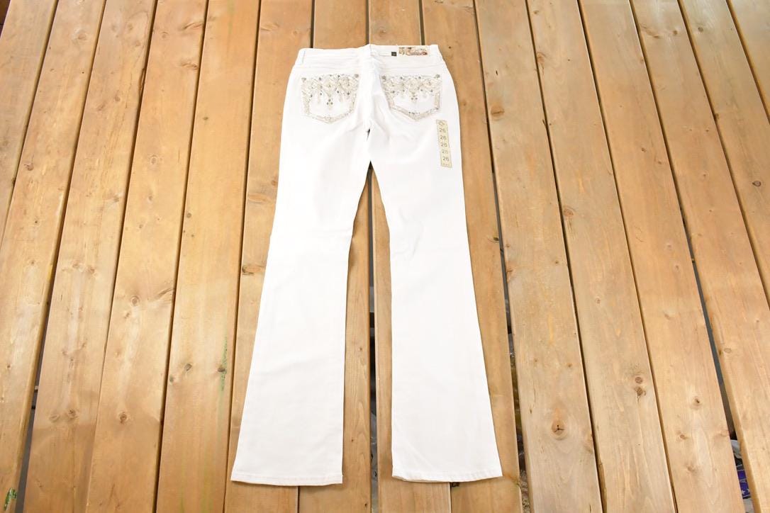 Vintage Deadstock Y2K Grace In LA Bedazzled Bootcut Low Rise Jeans Women's Size 26 x 32