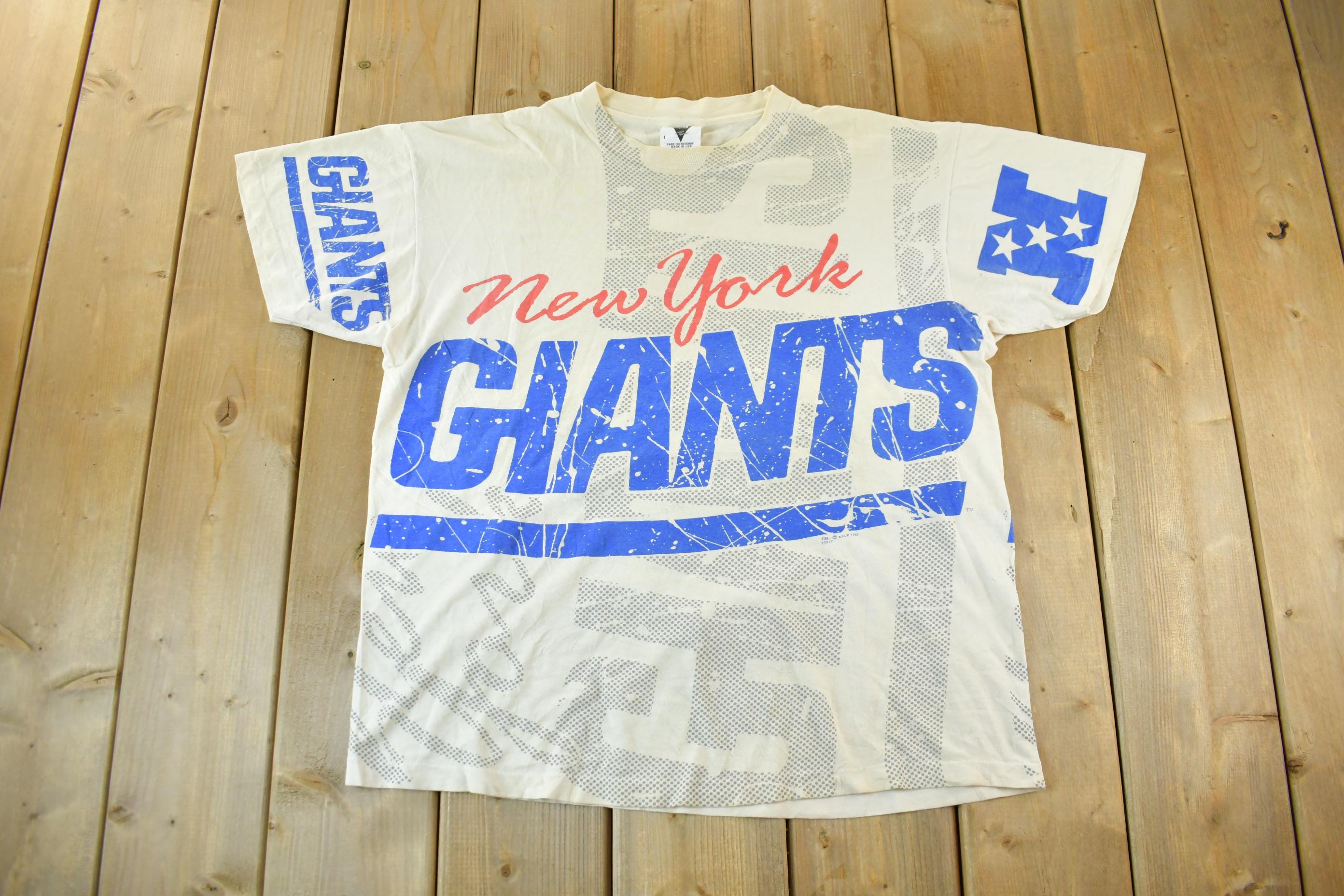 Vintage 1992 New York Giants All Over Print NFL Graphic T-Shirt Men's Large