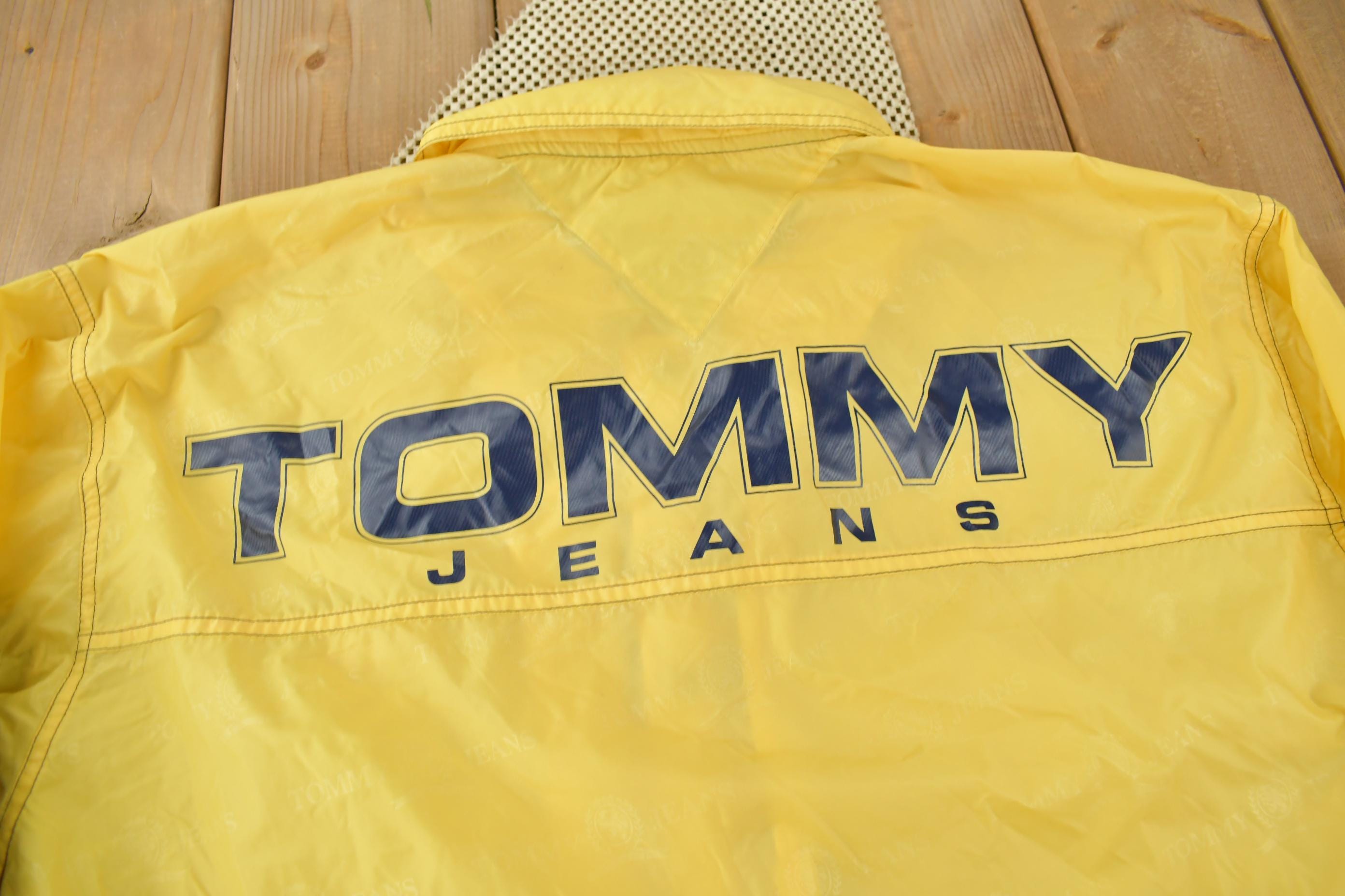 Vintage 1990s Tommy Jeans Yellow Snap Button Windbreaker Jacket