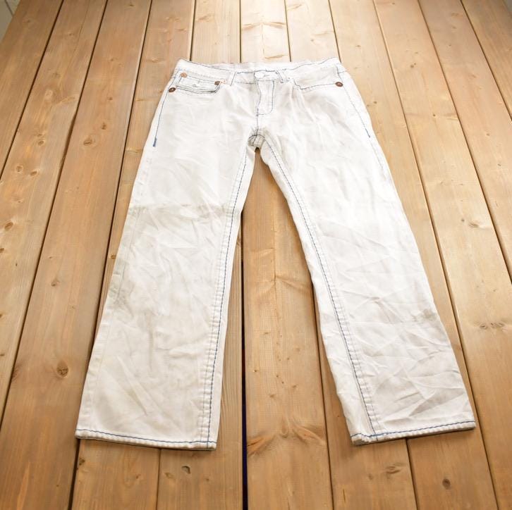 Vintage 2000s True Religion Embroidered White Denim Pants Size 38x30