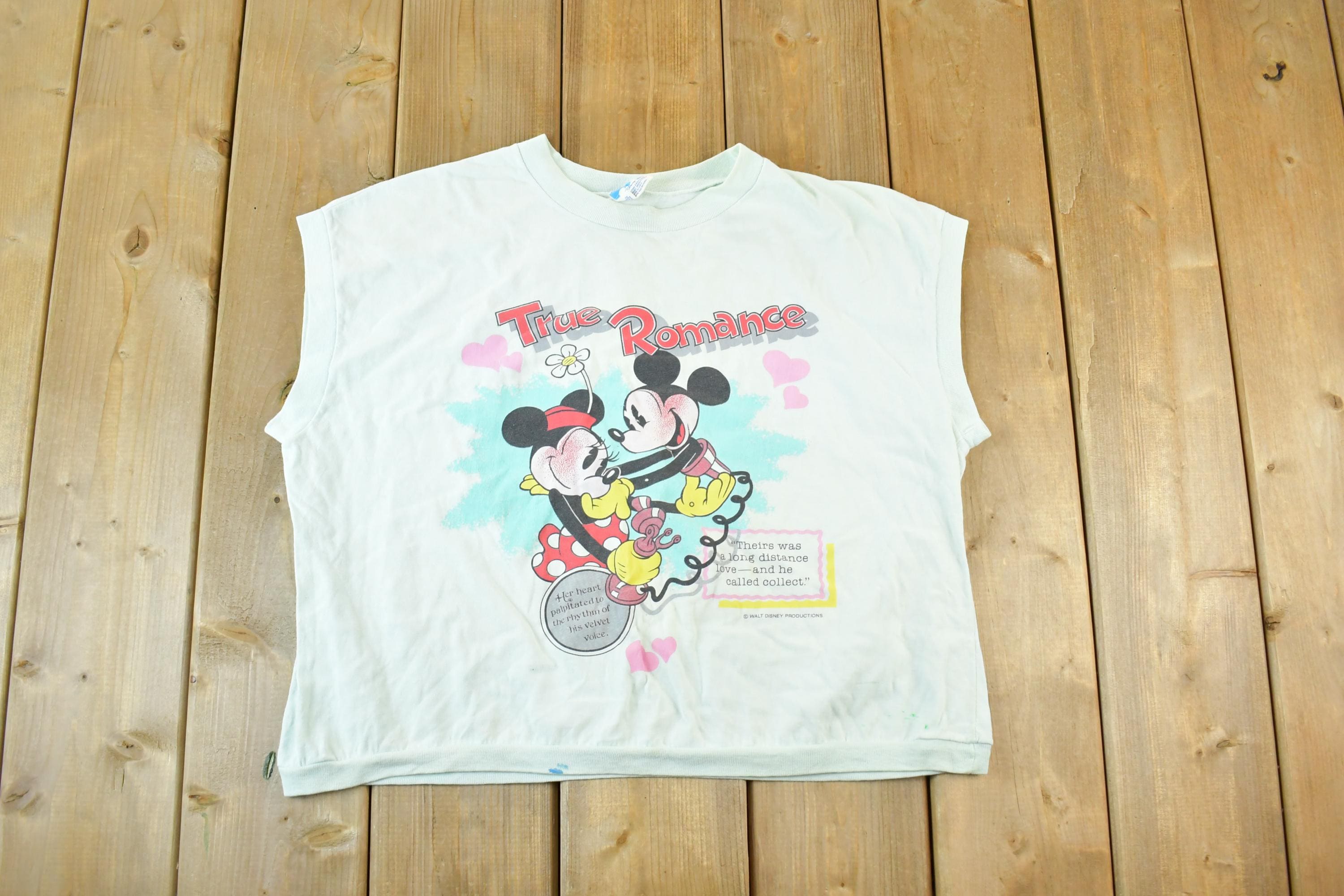 Vintage 1980s Mickey And Minnie True Romance Disney Cartoon Promo Tank Top Womens L