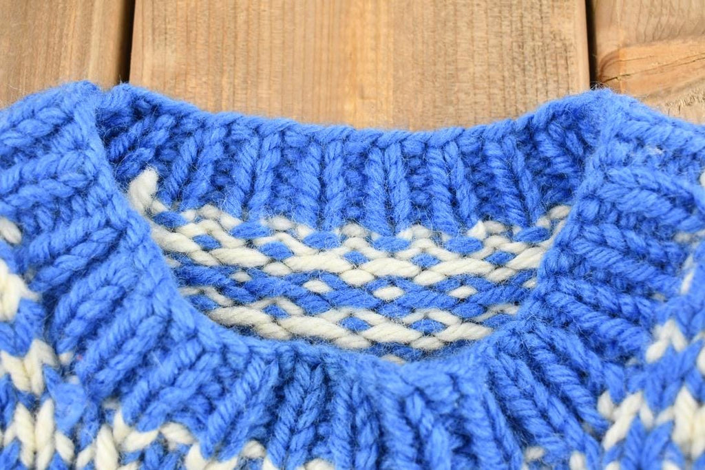 Vintage 1990s White and Blue Wool Knit Sweater