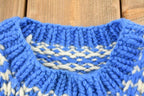 Vintage 1990s White and Blue Wool Knit Sweater