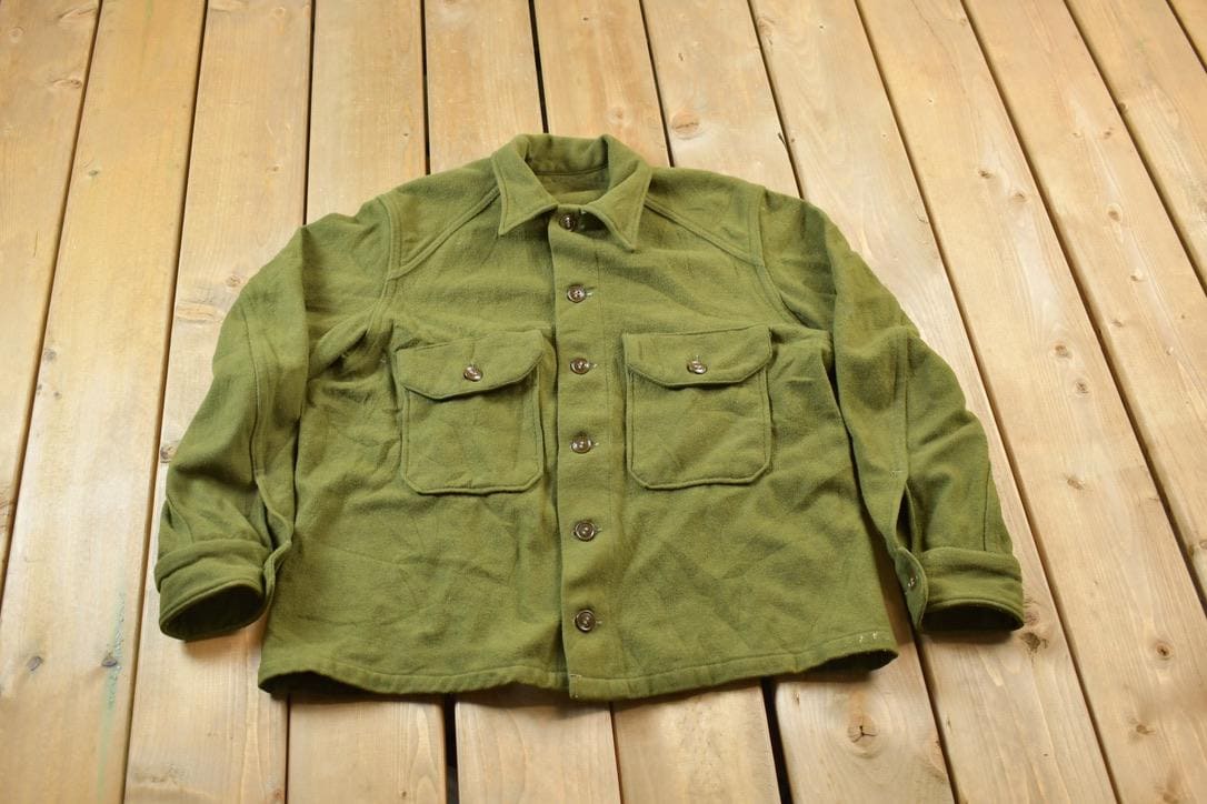 Vintage 1940s WW2 Wool Button Up Infantry Shirt