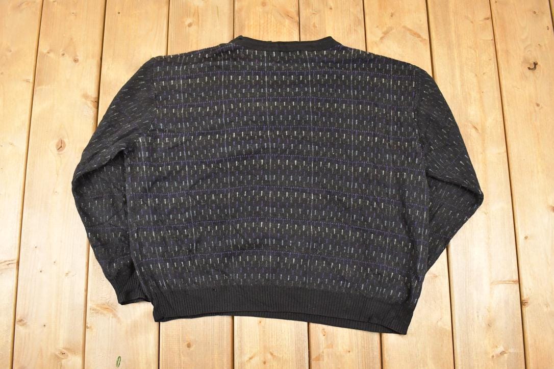 Vintage 1990s Cotton Reel Abstract Knit Crewneck Sweater Mens L
