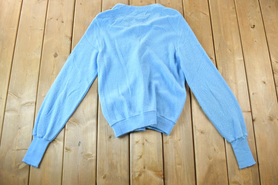 Vintage 1970s Izod Lacoste Rare Blue Croc Knit Perfect Mild Distress Cardigan Sweater Made In USA