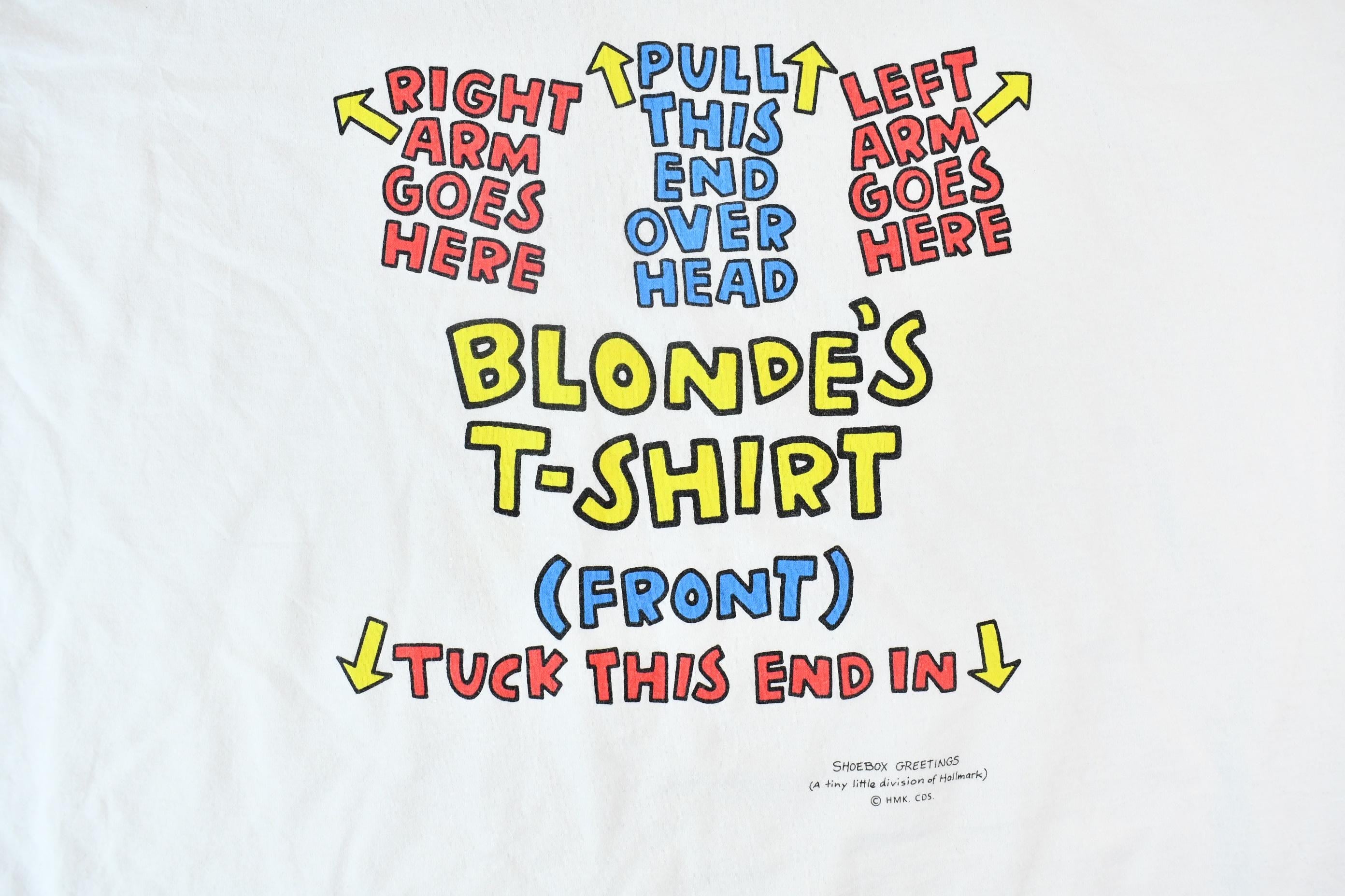Vintage Early 1990s Hallmark Shoebox Greetings Blonde's T-Shirt Instructions Funny Graphic T-Shirt