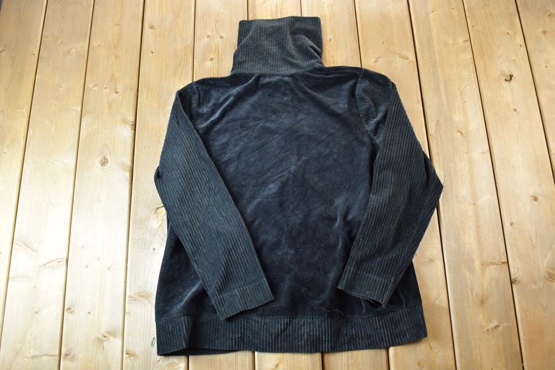 Vintage 1990s Jones New York Knit Velour Zip Up Turtleneck Sweater