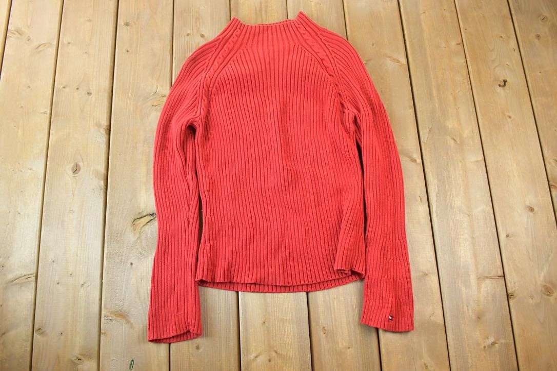 Vintage 1990s Tommy Hilfiger 3D Colored Cable Knit Crewneck Sweater  Vintage 90s Crewneck  Abstract Patterns  Streetwear