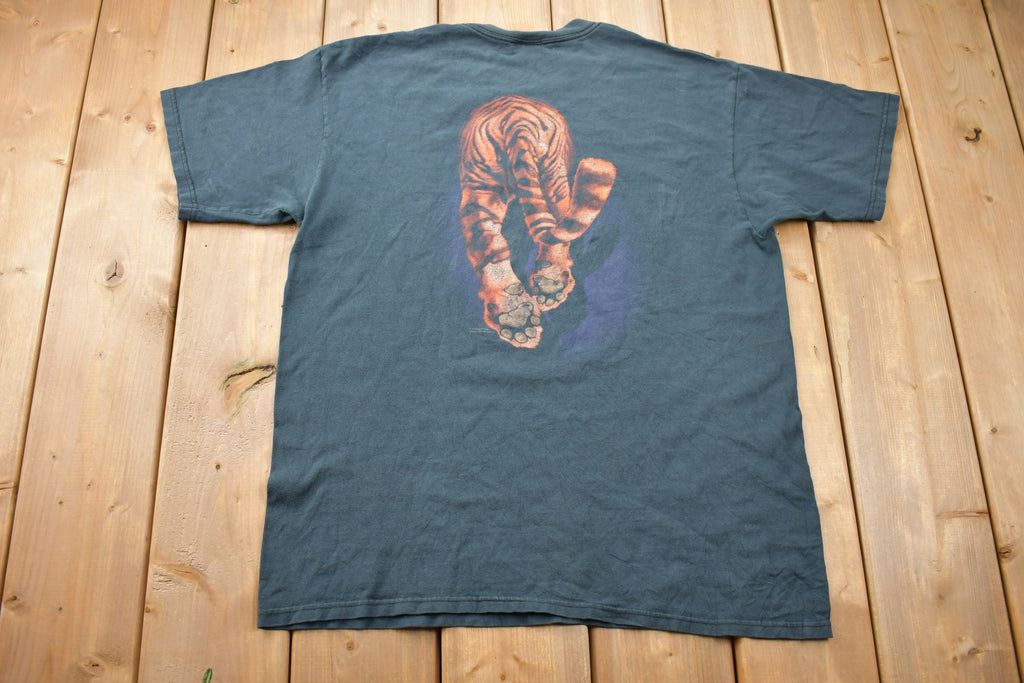 Vintage 1990s Tiger Jumping Double Sided Graphic T Shirt