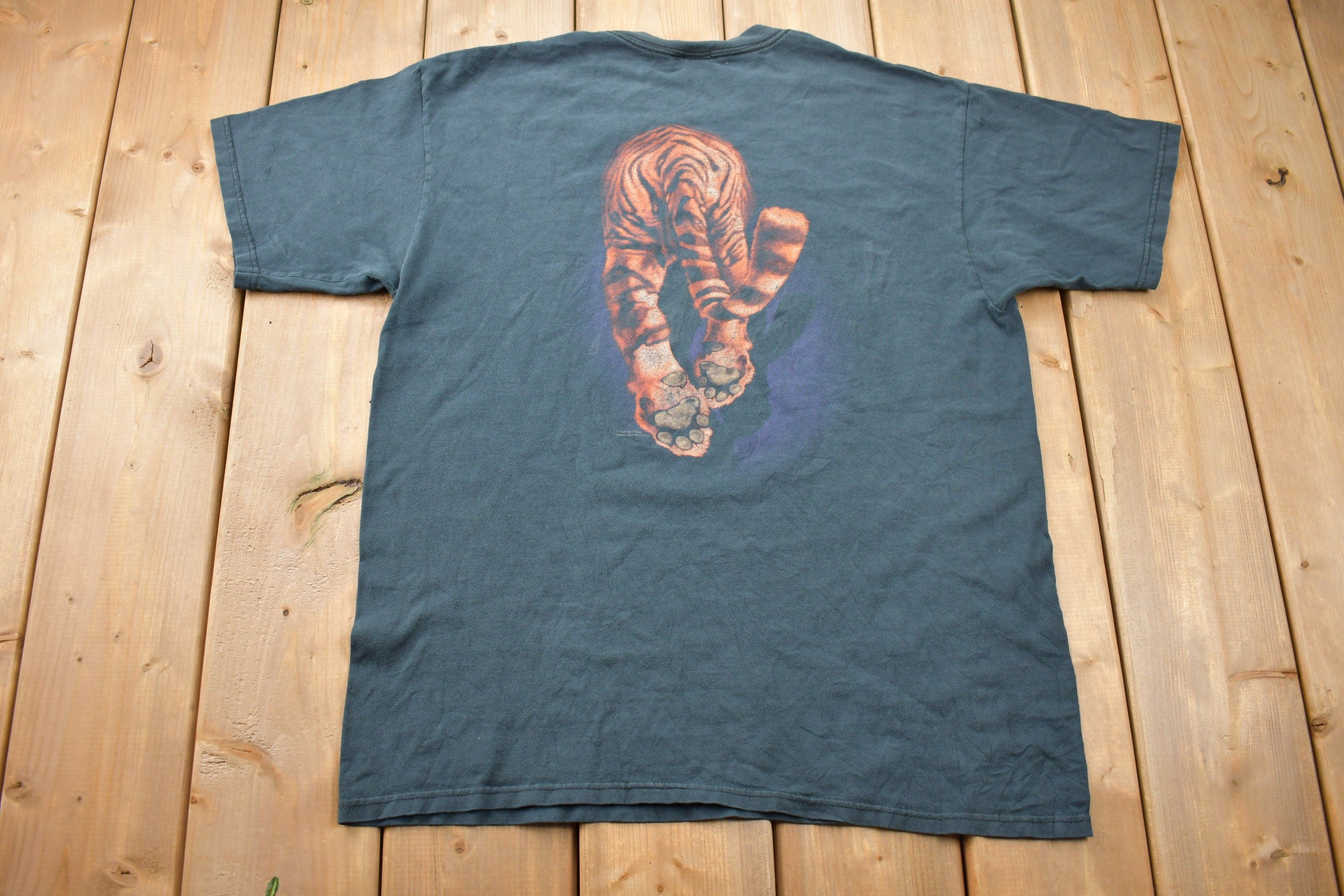 Vintage 1990s Tiger Jumping Double Sided Graphic T Shirt