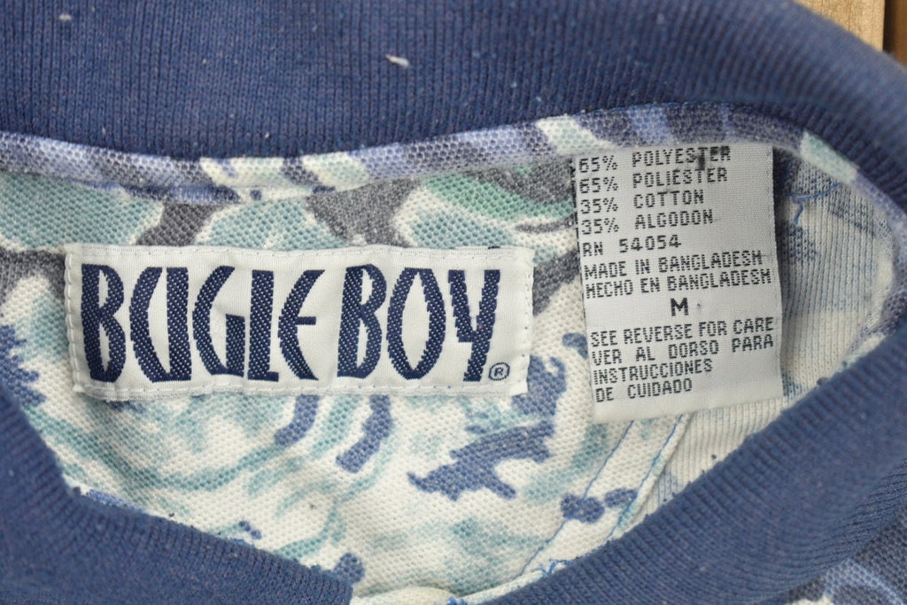 Vintage 1990s Bugle Boy Beach All Over Print Collared Polo Shirt