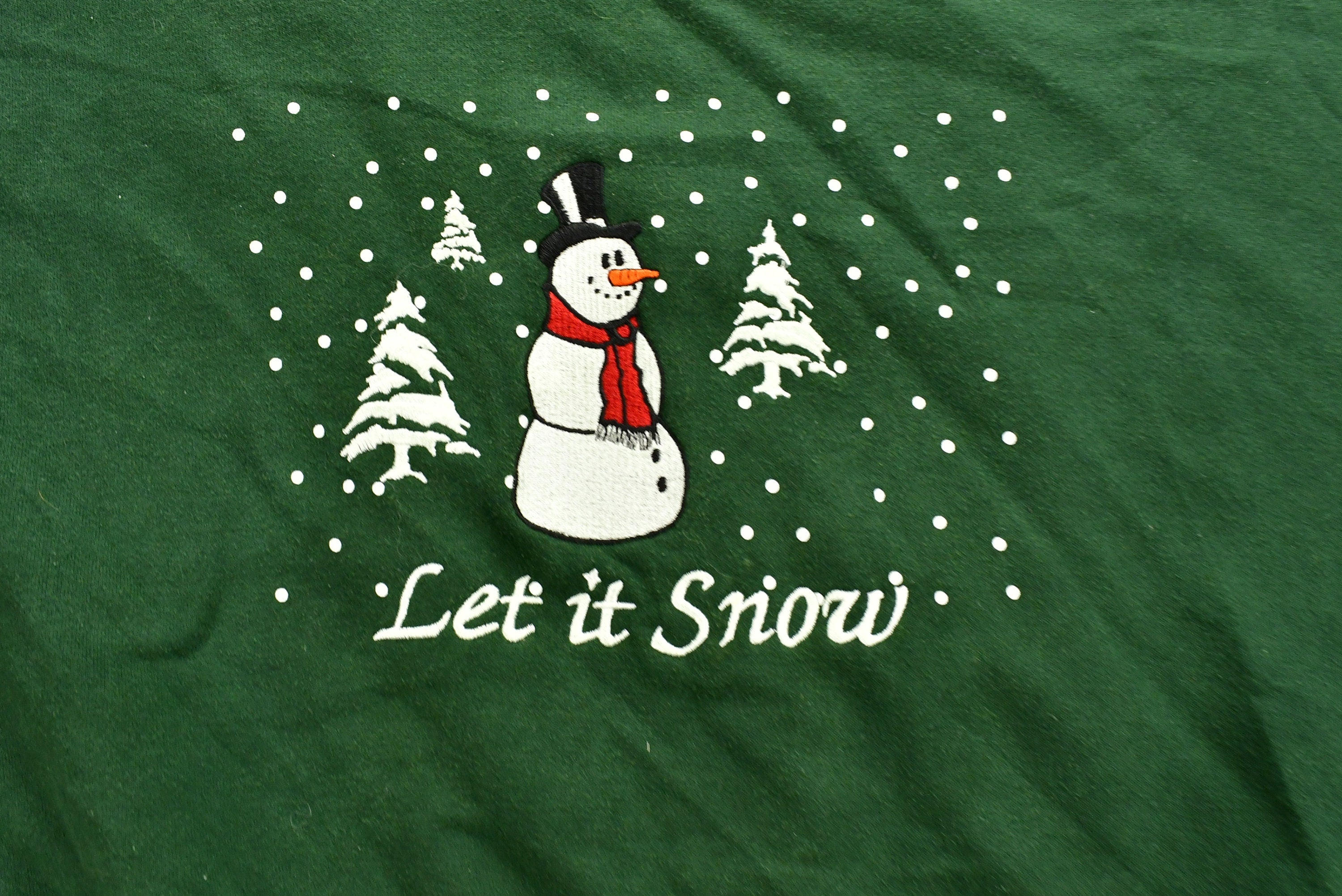 Vintage 1990's "Let It Snow" Snowman Embroidered Crewneck , 90s Holiday Crewneck , Made In USA , Winter Wear , Festive Graphic