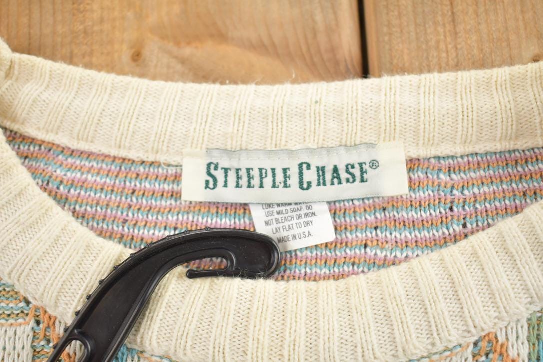 Vintage 1990s Steeple Chase Knitted Abstract Crewneck Sweater