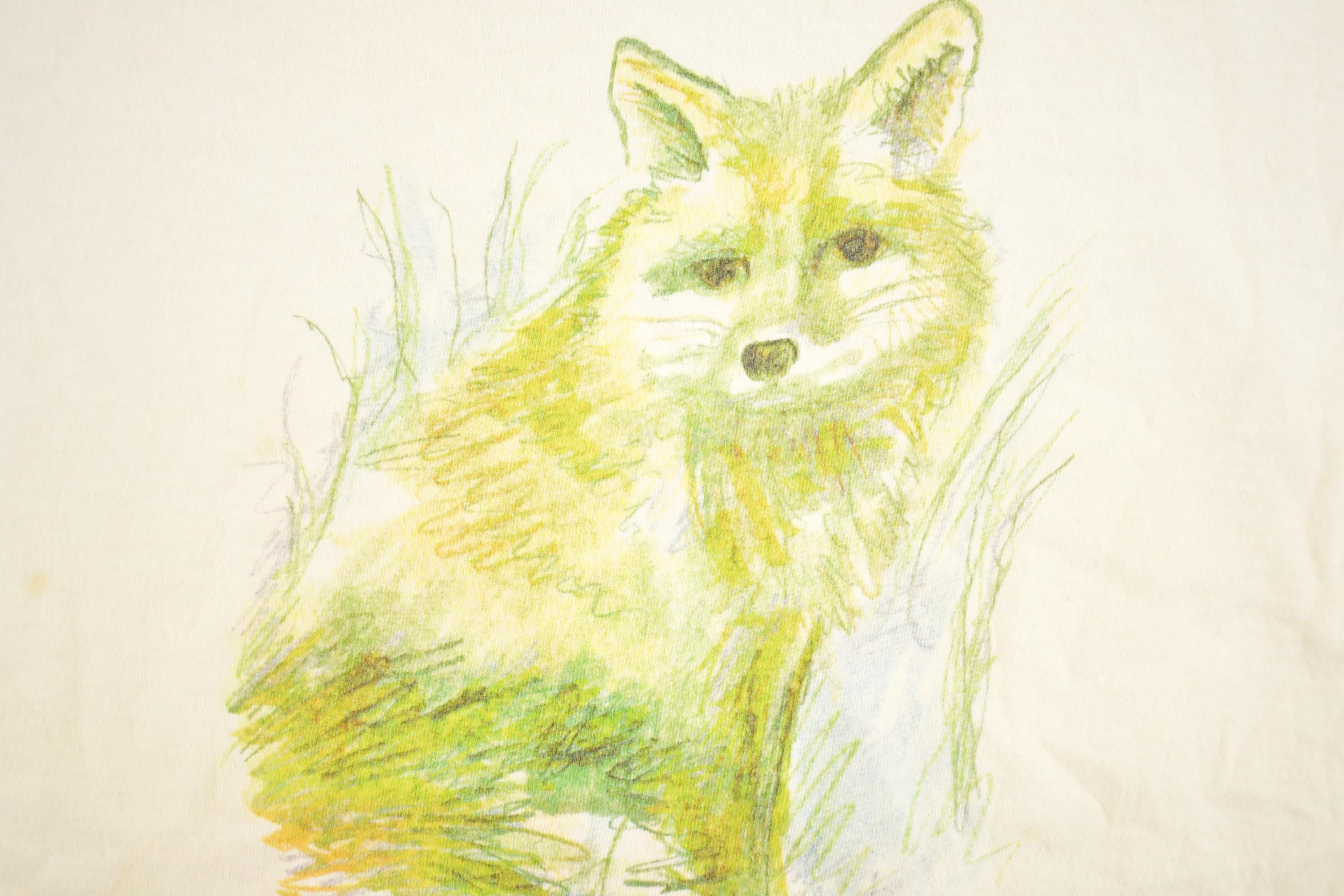 Vintage 1990's Fox Drawing Souvenir Travel T-Shirt Mens M