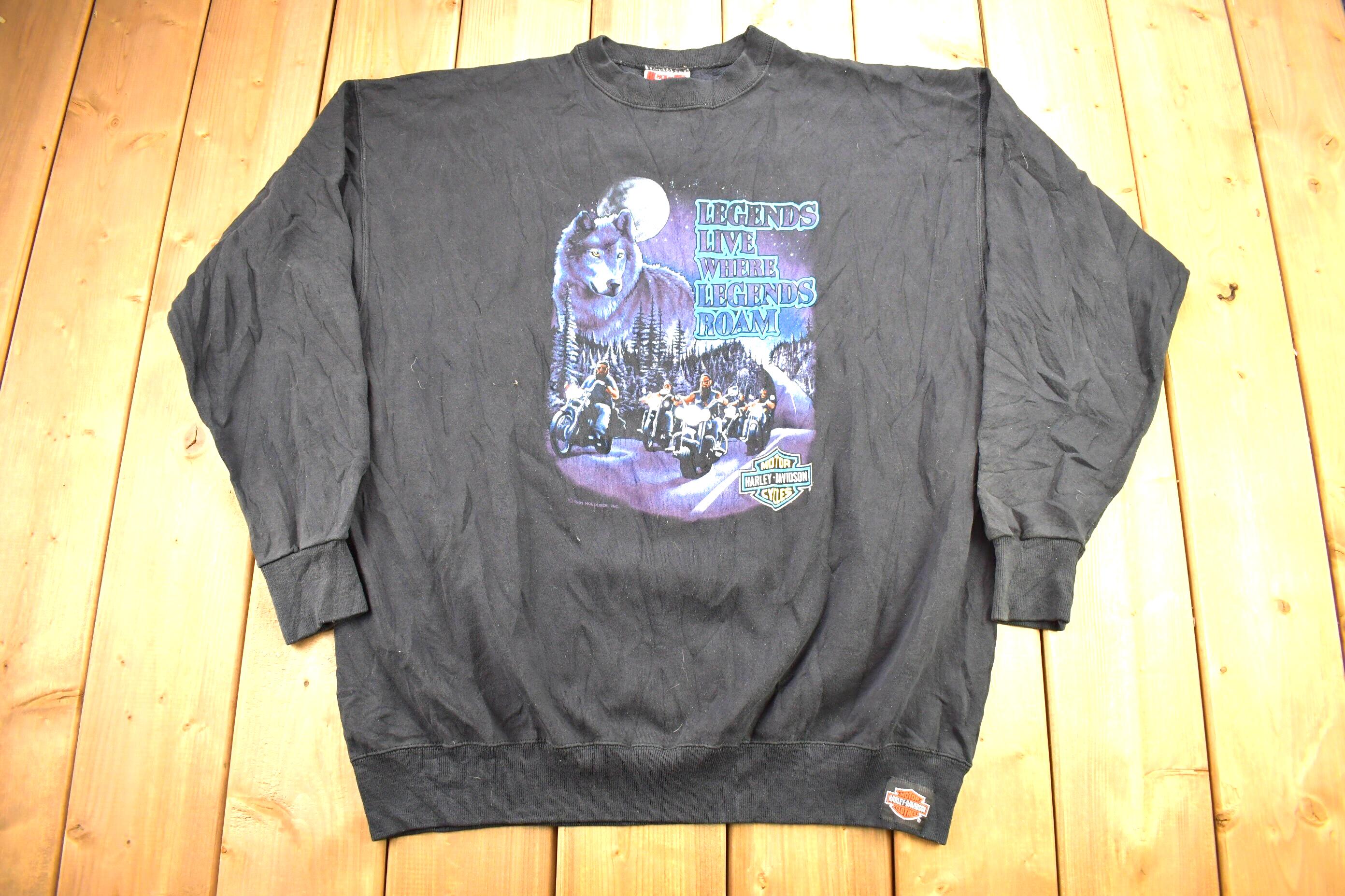 Vintage 1991 Fargo Harley Davidson North Dakota Wolf Theme Crewneck Sweater