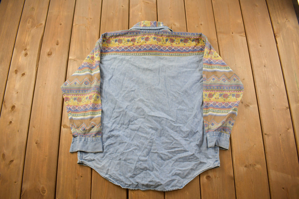Vintage 1990s SKM Abstract Denim Button Up Shirt
