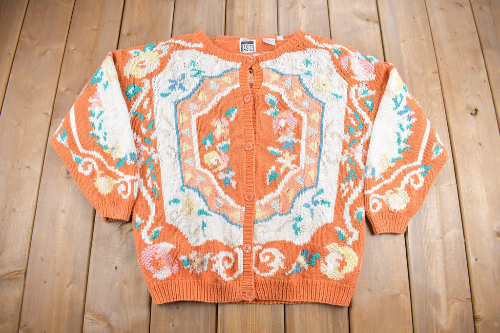 Vintage 1990s Orange Abstract Pattern Cardigan Sweater