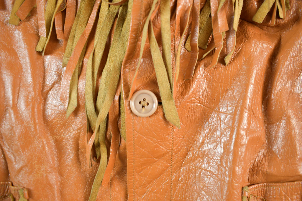 Vintage 1970s 1980s Leather Western Fringe Jacket Womens XS-S  Cowgirl Tassles Country  Fall Outerwear Leather Coat