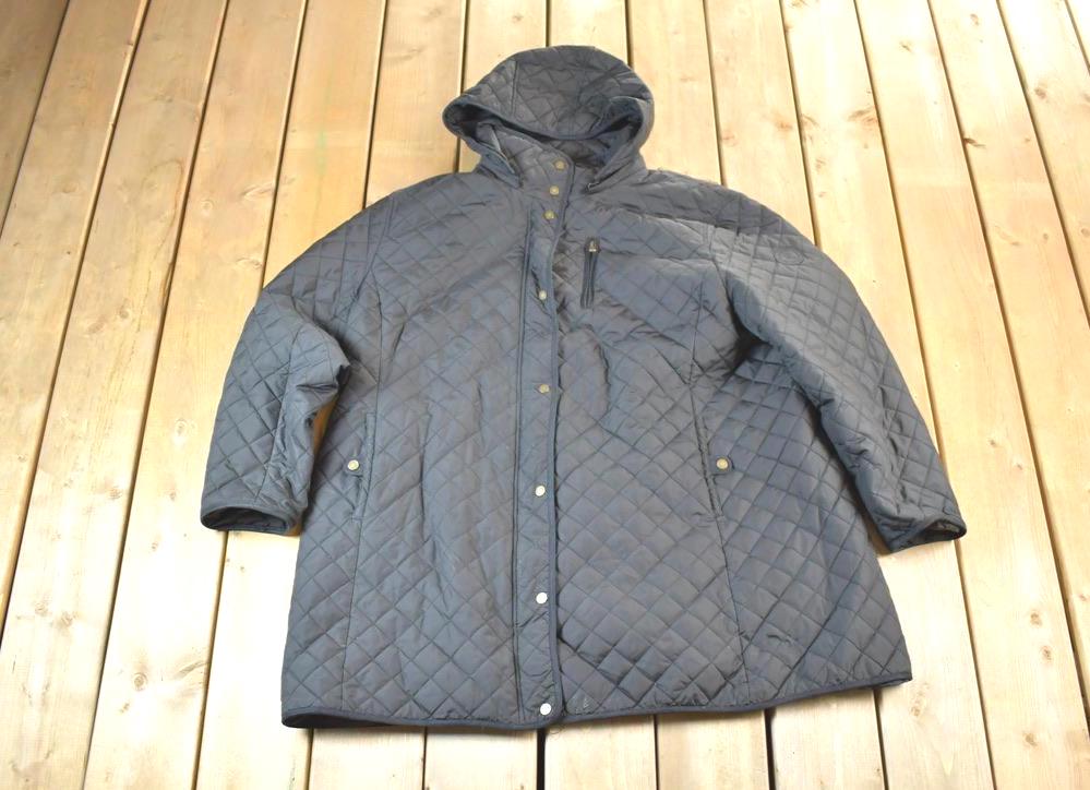 Vintage 1990s Lauren By Ralph Lauren Light Pleated Hooded Zip Up Abstract Lined Jacket