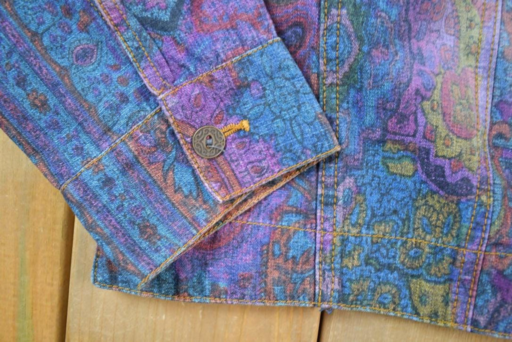 Vintage 1990s Chico Abstract Pattern Trippy Jean Jacket Made In USA