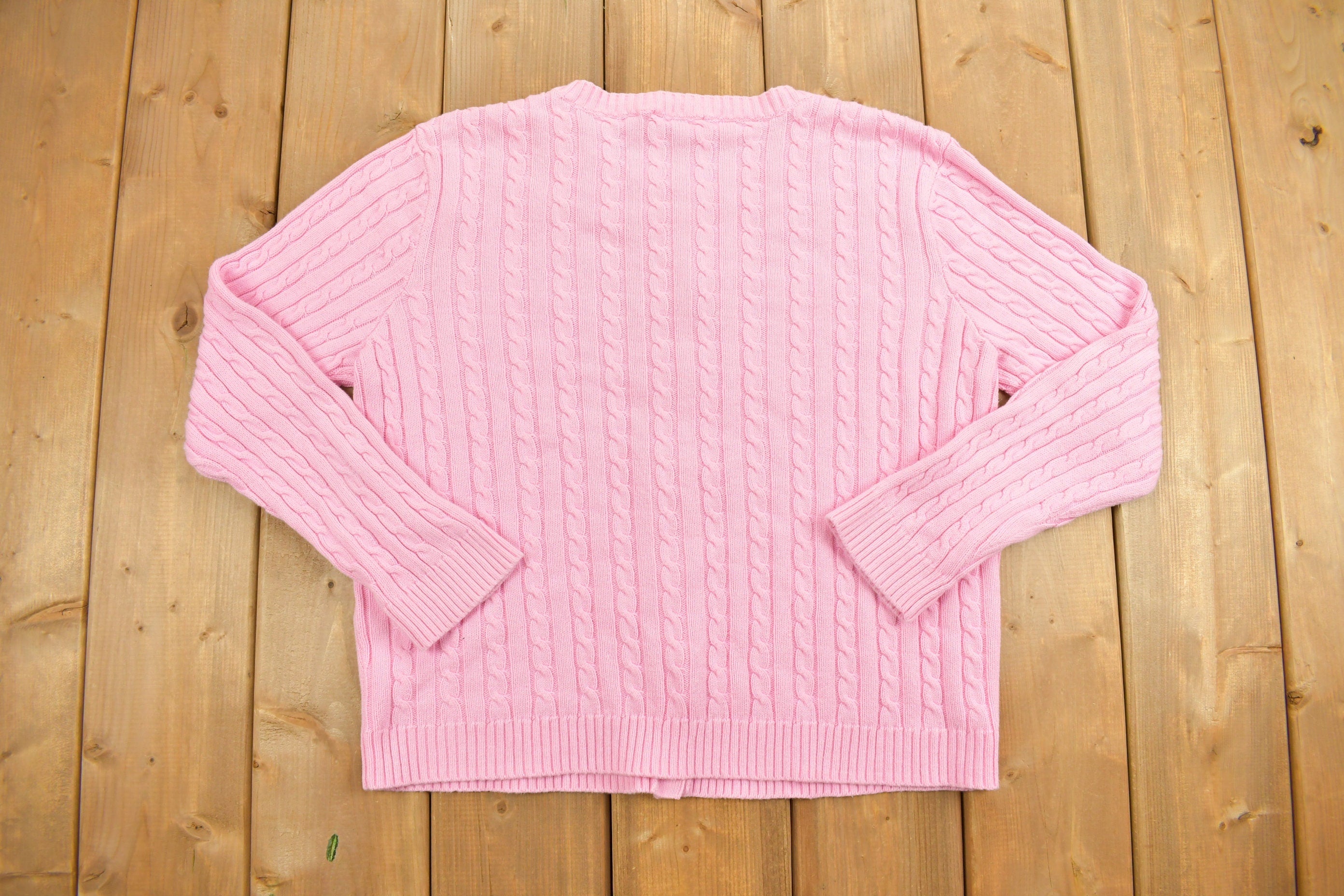 Vintage 1990s Appleseed Pink Knit Cardigan Sweater