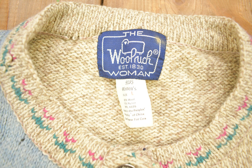 Vintage 1990s Woolrich Woman Knitted Wool Patchwork Cardigan Sweater