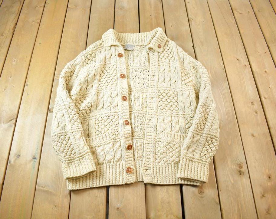 Vintage 1980s 3D Knit Cardigan Sweater