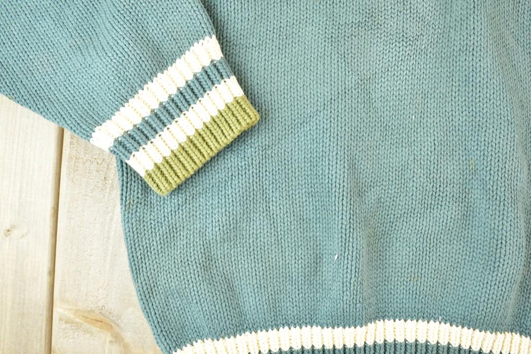 Vintage 1990s Gap V Neck Knit Cable Knit 100% Cotton Sweater Made In
