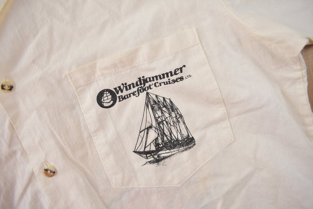 Vintage 1980s Windjammer Barefoot Cruises Button Up Vacation Shirt Made in USA