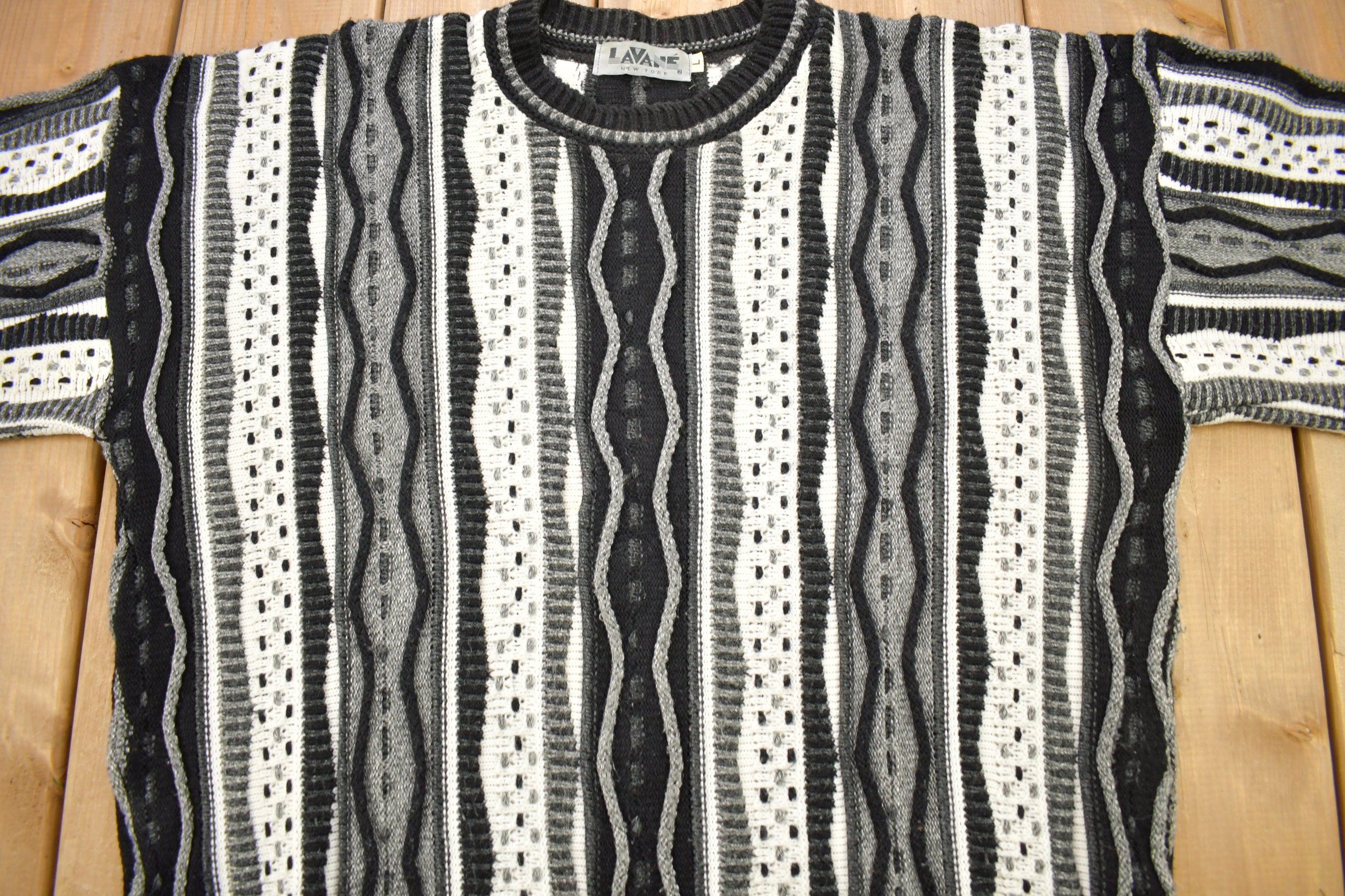 Vintage 1990s Lavane 3D Colored Cable Knit Crewneck Sweater