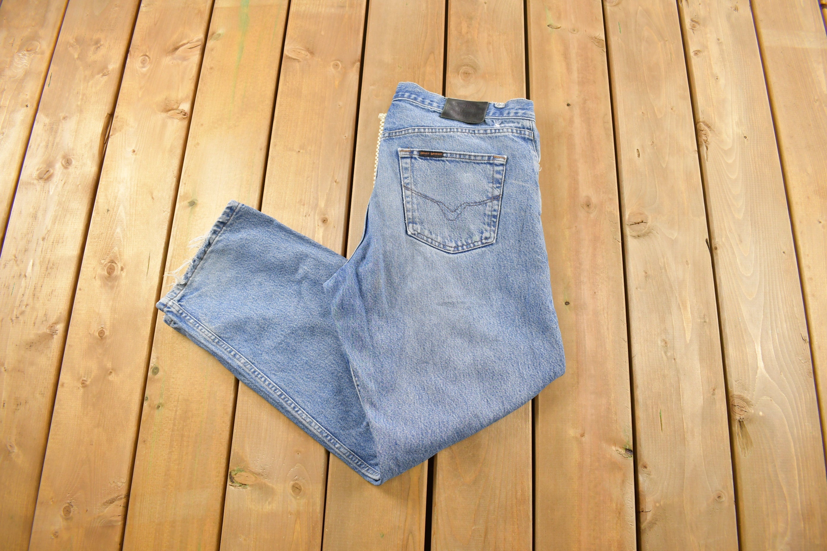 Vintage 1990s Harley Davidson Light Wash Denim Jeans Size 36 x 28