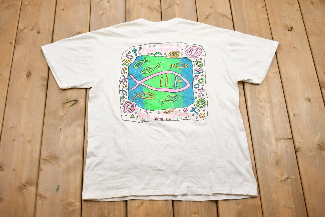 Vintage 1990s Fish Theme Single Stitch Religious T-Shirt