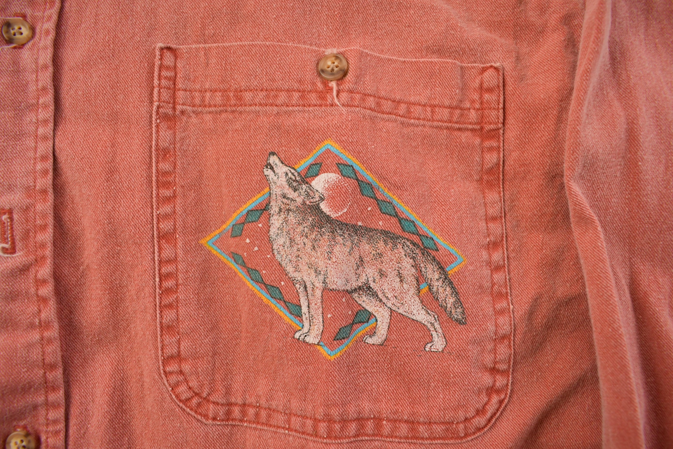 Vintage 1990s Wolf Themed Button Up Shirt