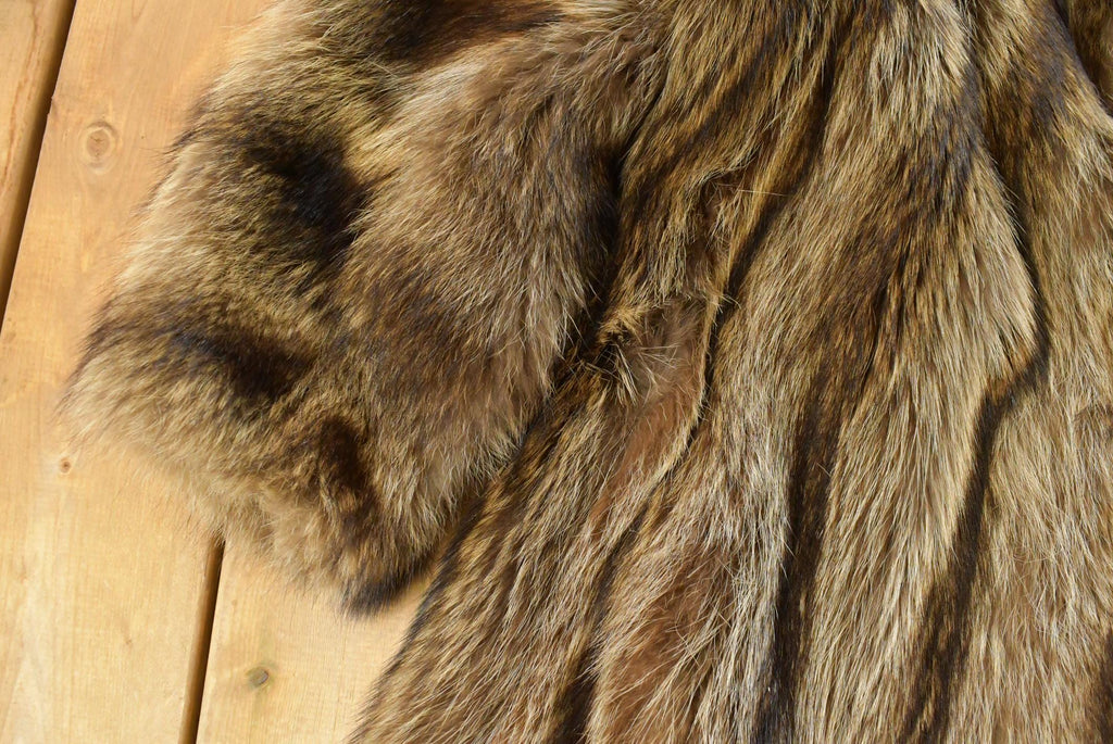 Vintage 1980s Ricky & Ingo Full Length Brown Raccoon Fur Coat Adult M