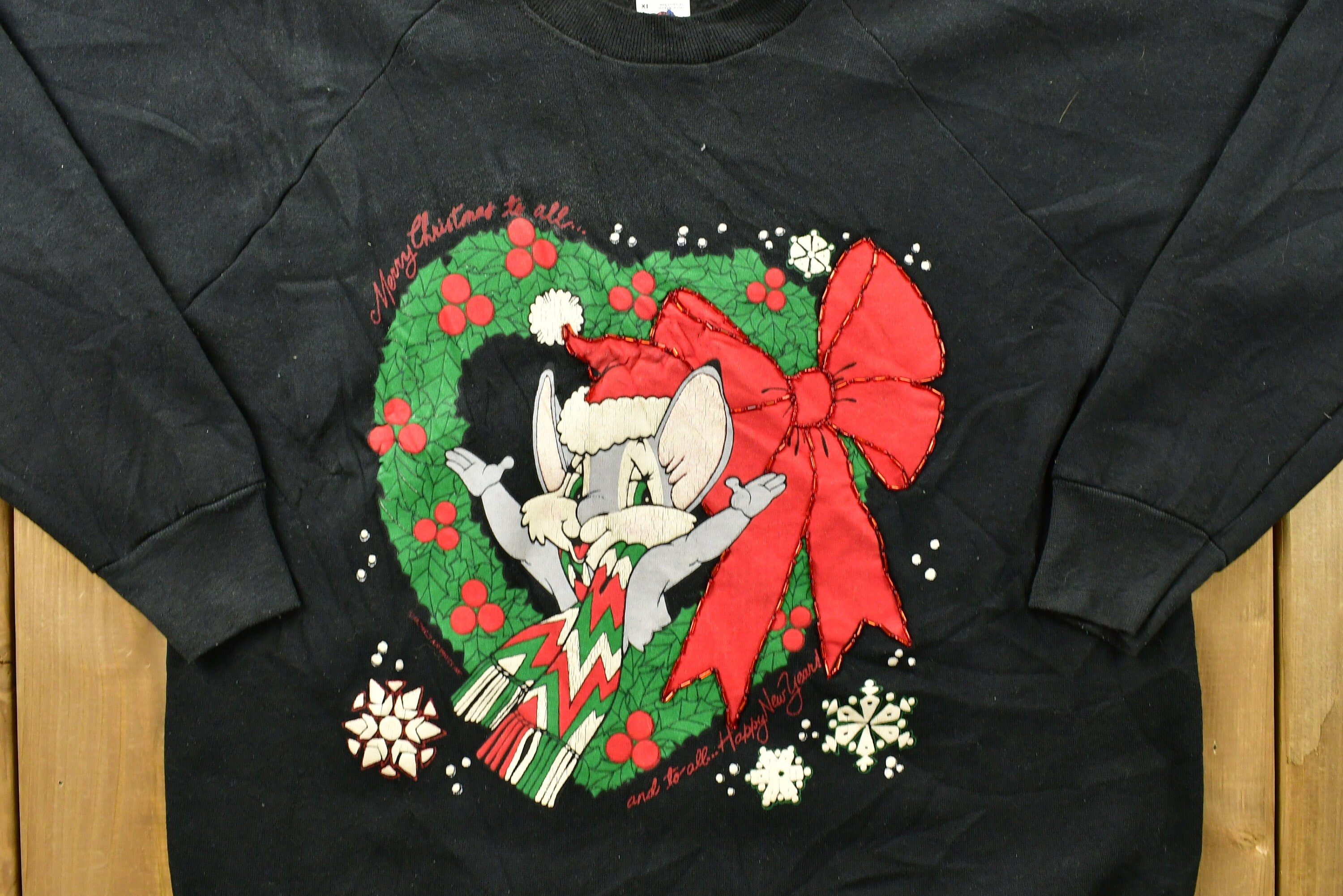 Vintage 90's Merry Christmas Raglan Sleeve Crewneck Sweater , 90s Holiday Crewneck , Winter Wear , Festive Graphic Print , Mae In USA