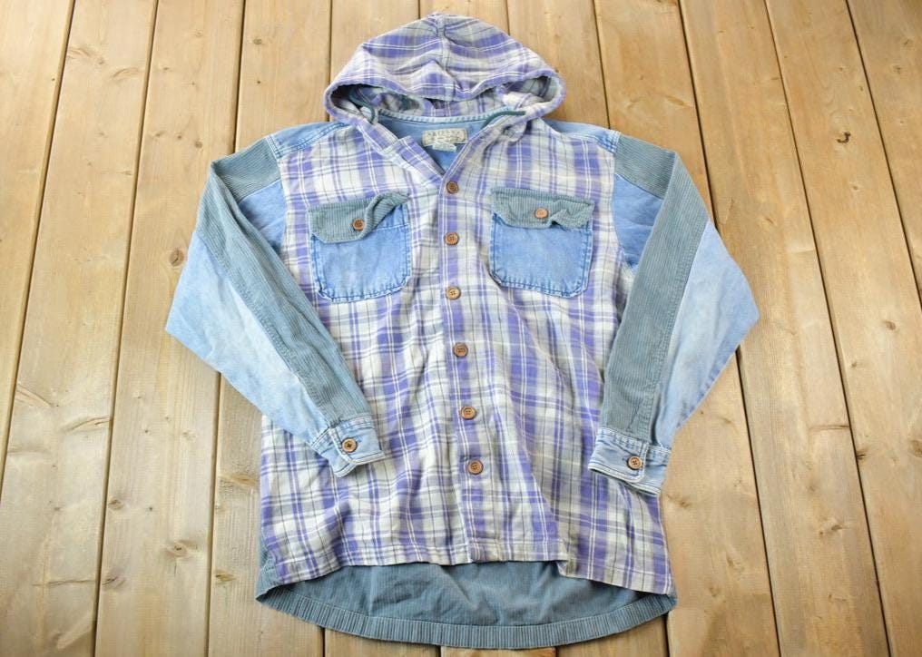 Vintage 1990s Arizona Plaid Denim Hoodie Made In USA