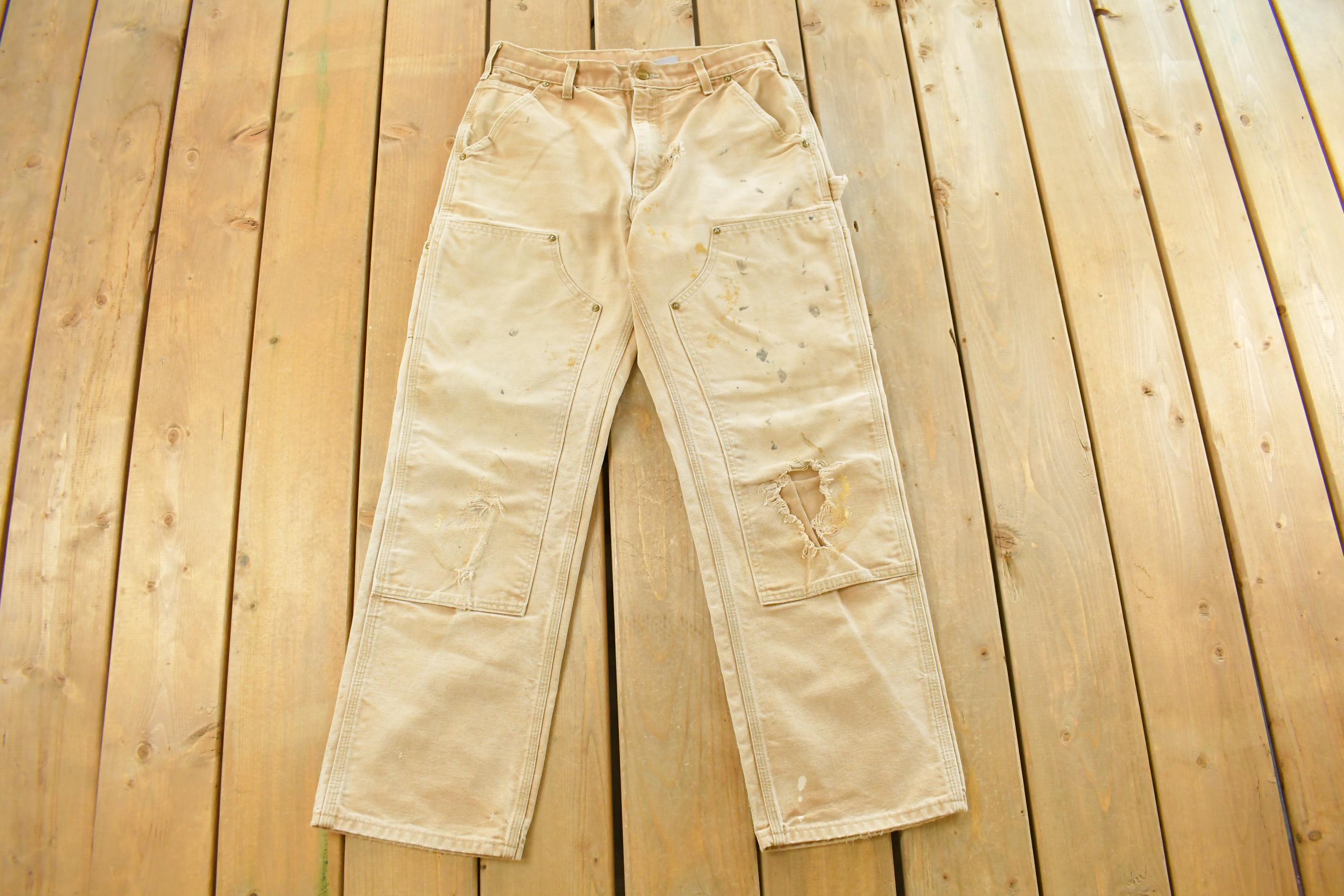 Vintage 1990s Carhartt Distressed Sun Faded Double Knee Pants Men's 30 x 29