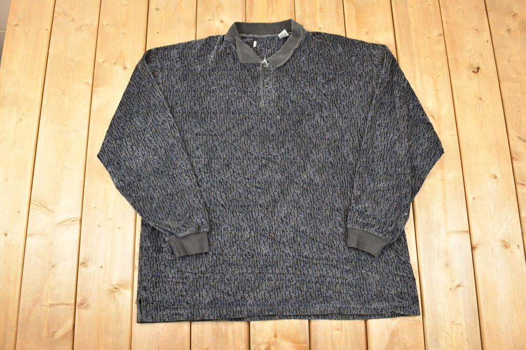 Vintage 1990s Abstract Knit Quarter Button Sweater Men's XL /