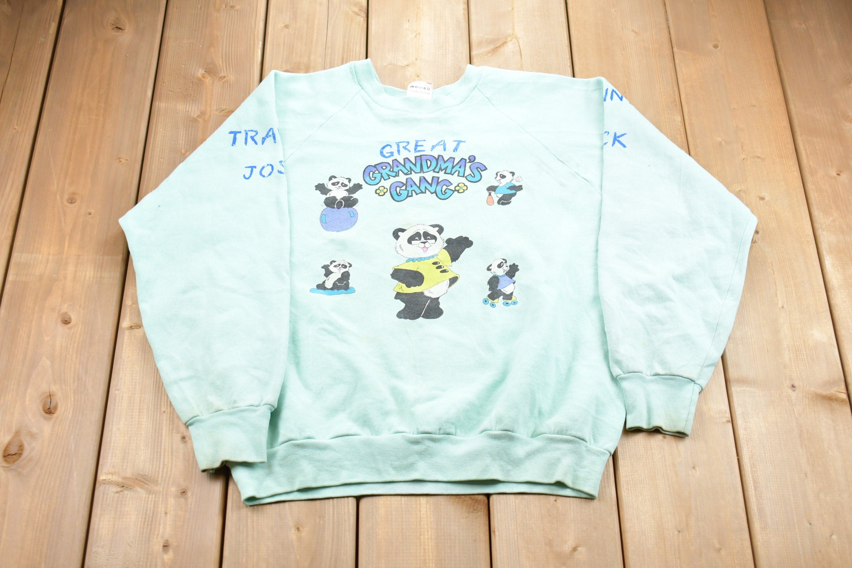 Vintage 1980s Great Grandmas Gang Panda Raglan Crewneck Sweatshirt