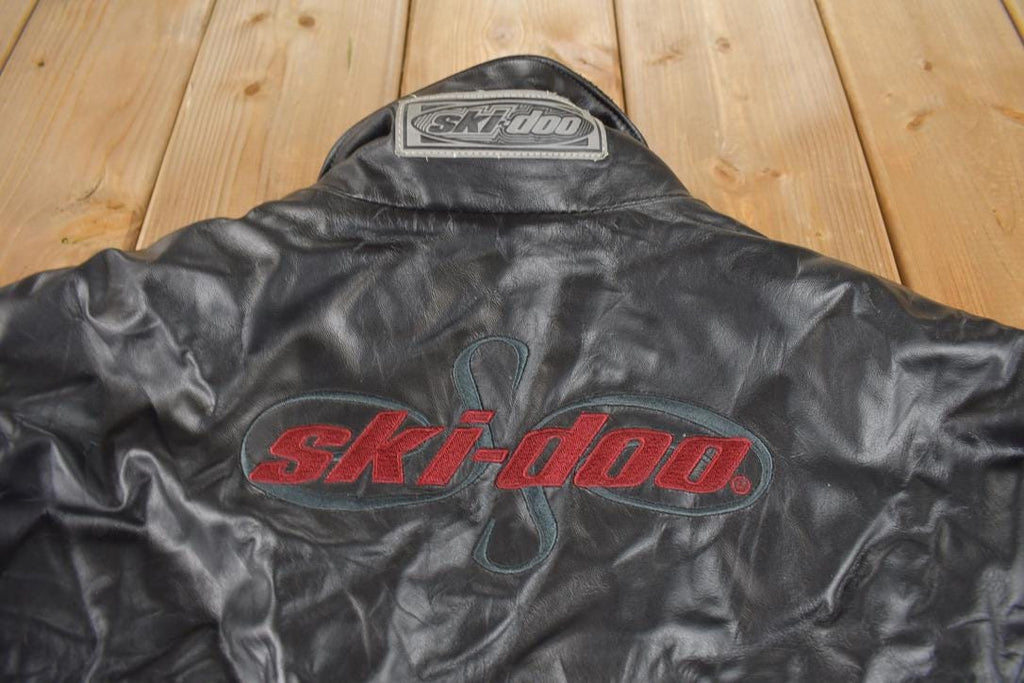 Vintage 1990s Ski Doo Sno Gear Genuine Leather Snowmobile Racing Jacket Made In Canada Size Women's Medium