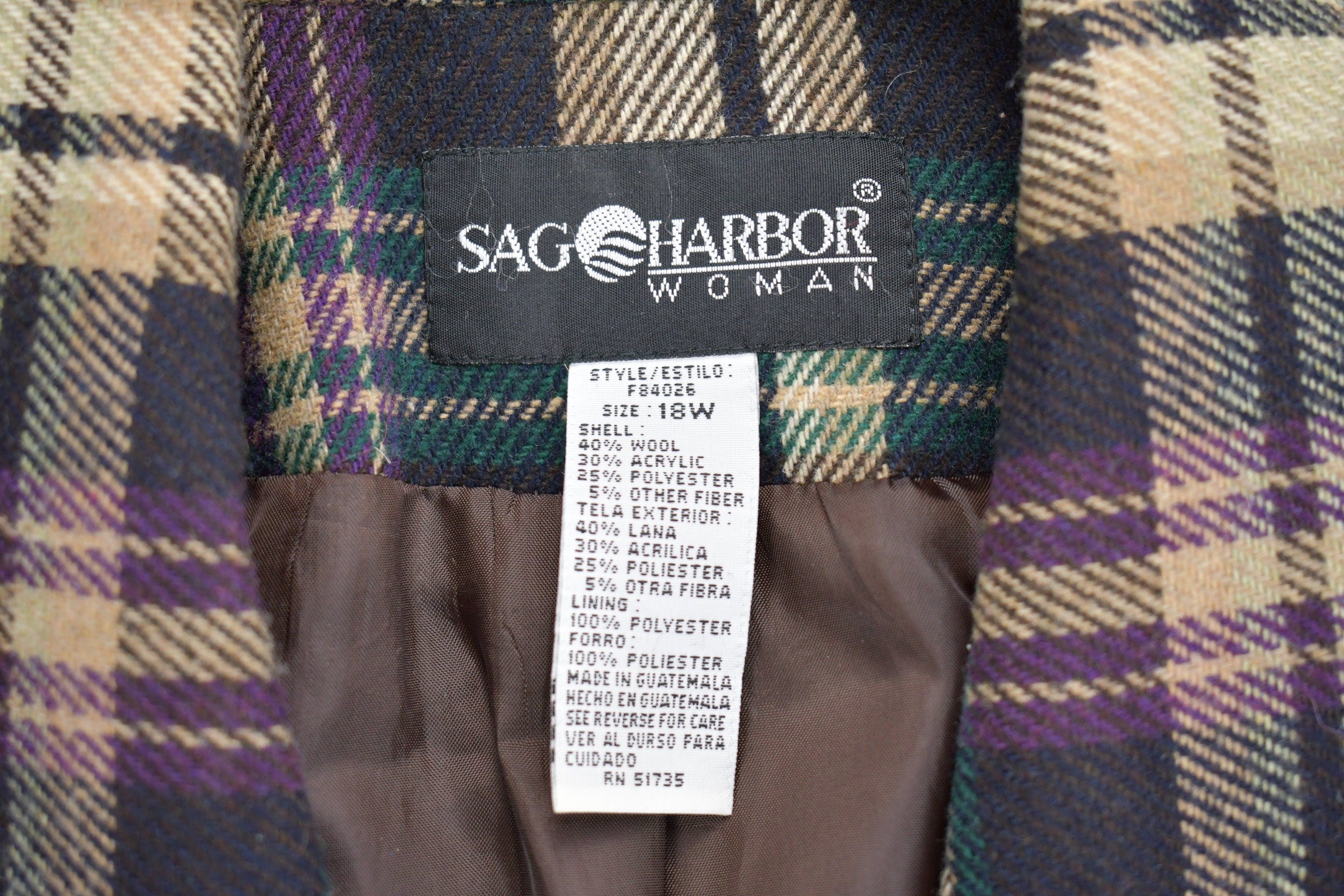 Vintage 1990s Sag Harbor Woman Plaid Blazer Jacket