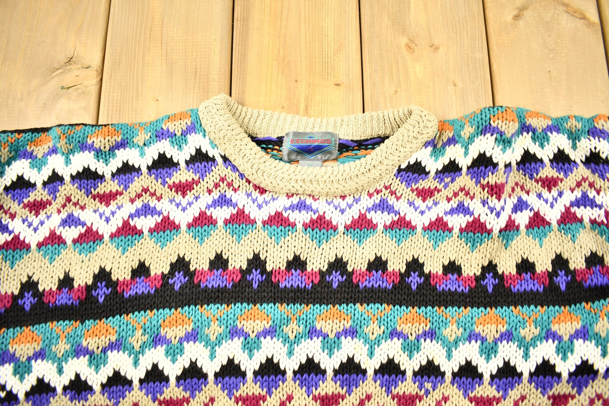 Vintage 1990s All Over Pattern Knitted Crewneck Sweater /