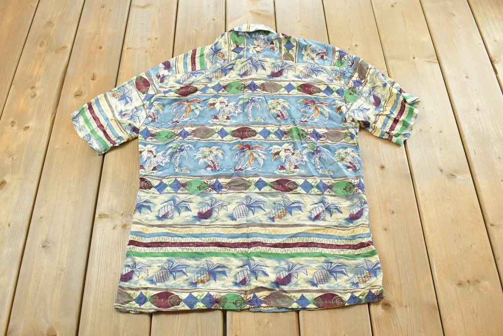 Vintage 1980s Pierre Cardin Striped Tropical Button Up Shirt Mens M