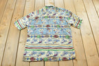 Vintage 1980s Pierre Cardin Striped Tropical Button Up Shirt Mens M