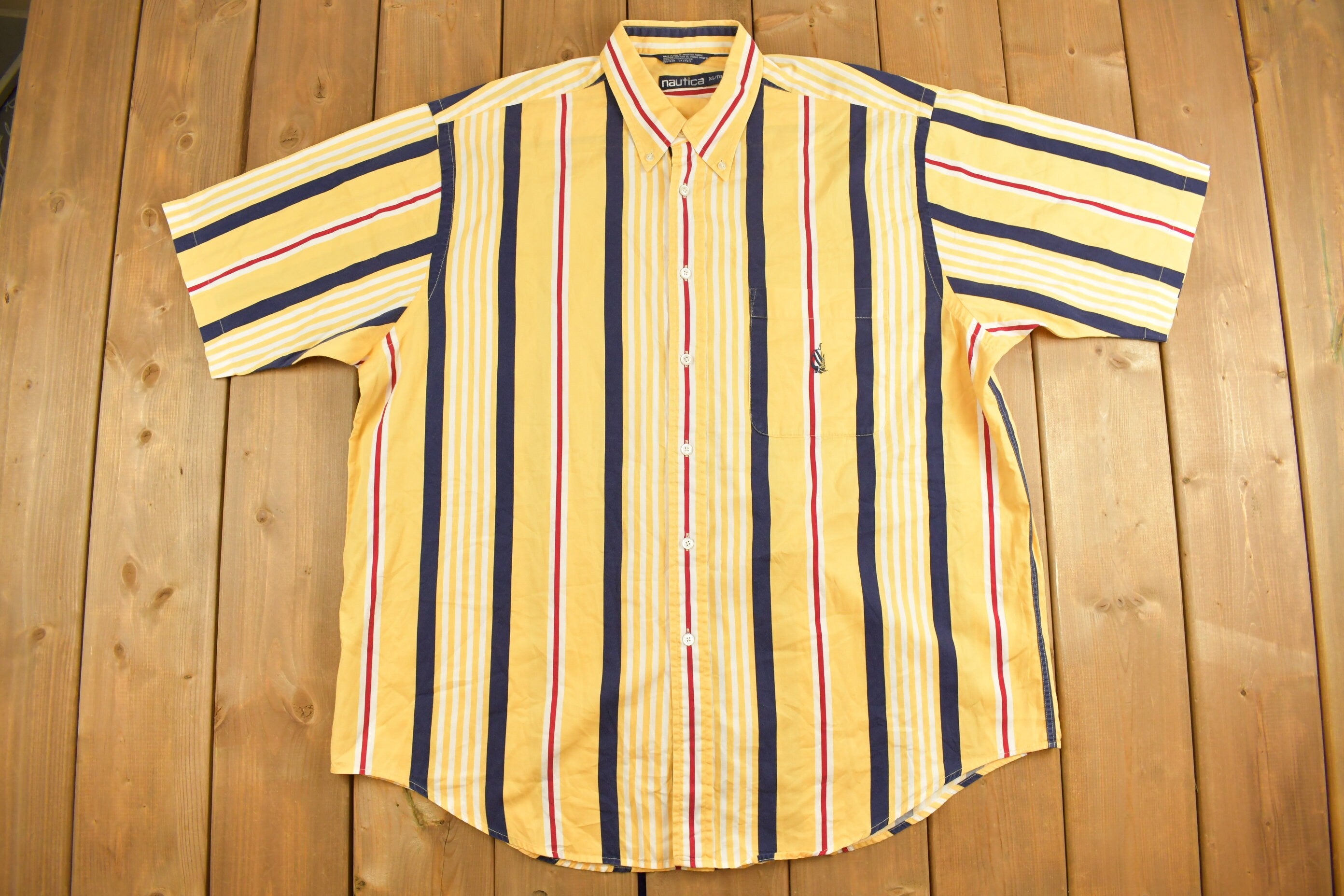 Vintage 1990s Nautica Colorful Striped Button Up Shirt