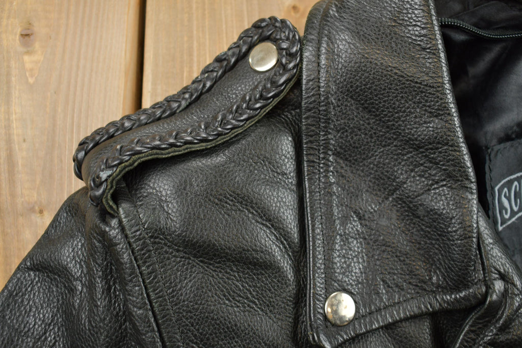 Vintage 1980s Womens Leather Braid Stud Biker Jacket