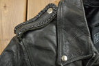 Vintage 1980s Womens Leather Braid Stud Biker Jacket