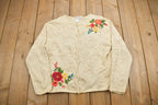 Vintage 1990s Coldwater Creek Floral Knit Cardigan Sweater